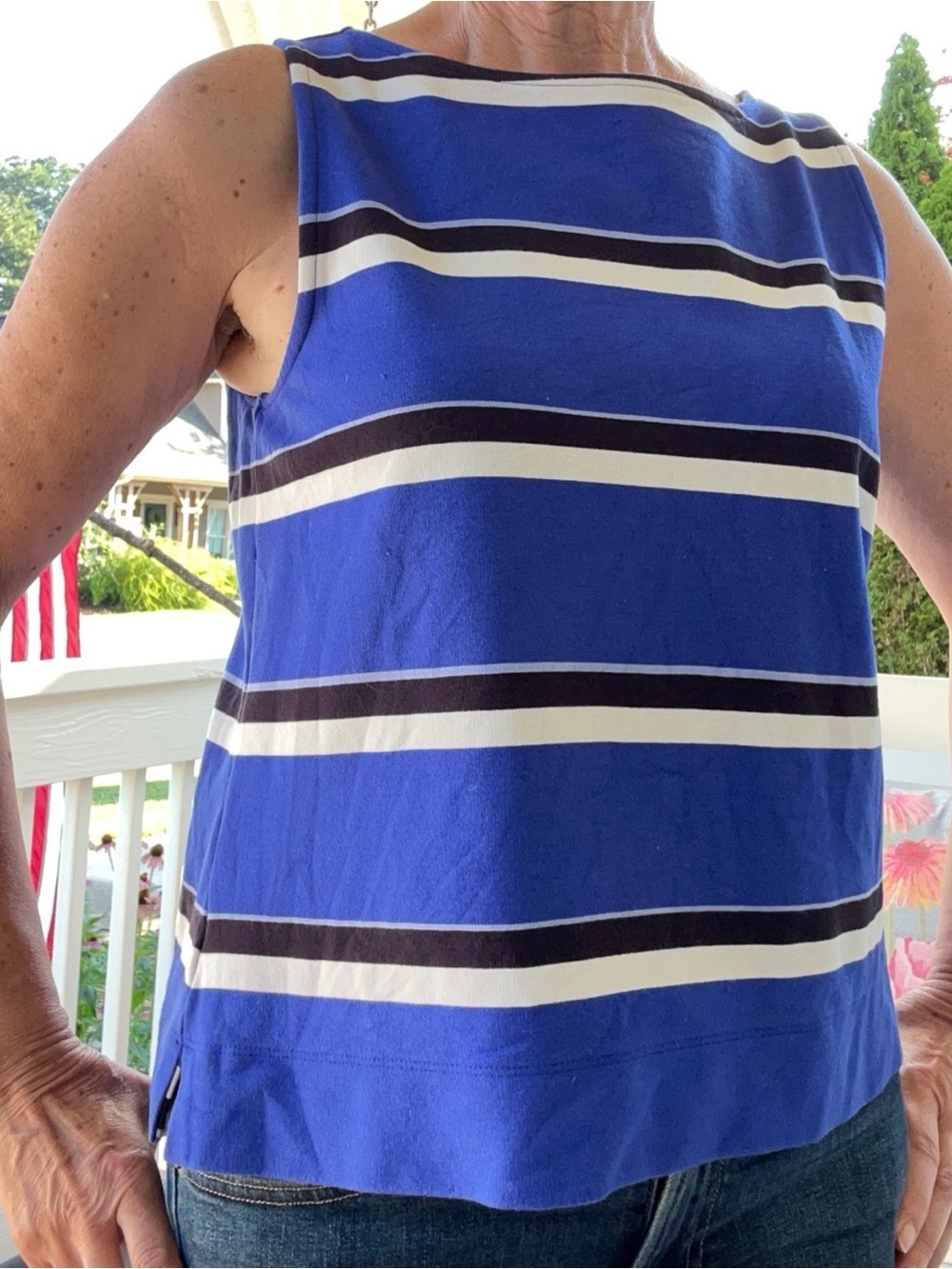 Ann Taylor Petite Blue Striped Sleeveless Knit Top| LP